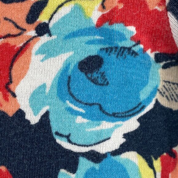 LAUREN RALPH LAUREN Top M Ribbed Floral Boat Neck Cuffed Sleeve Blue - Picture 5 of 12